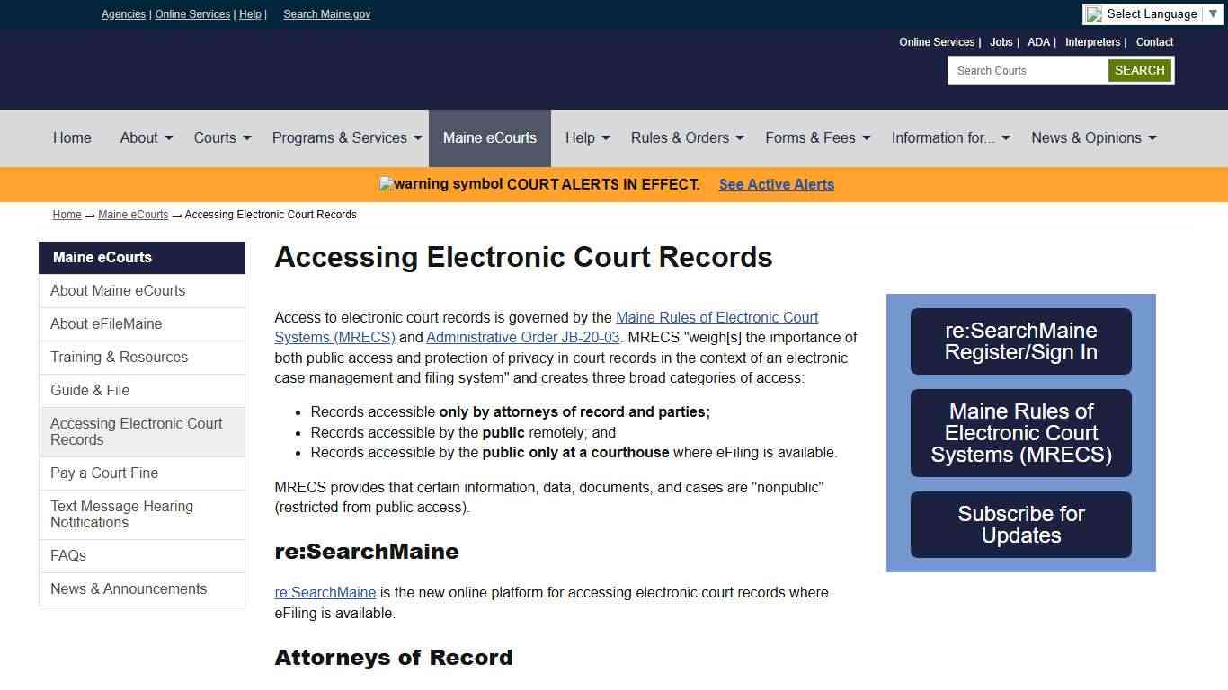 Accessing Electronic Court Records: State of Maine Judicial Branch